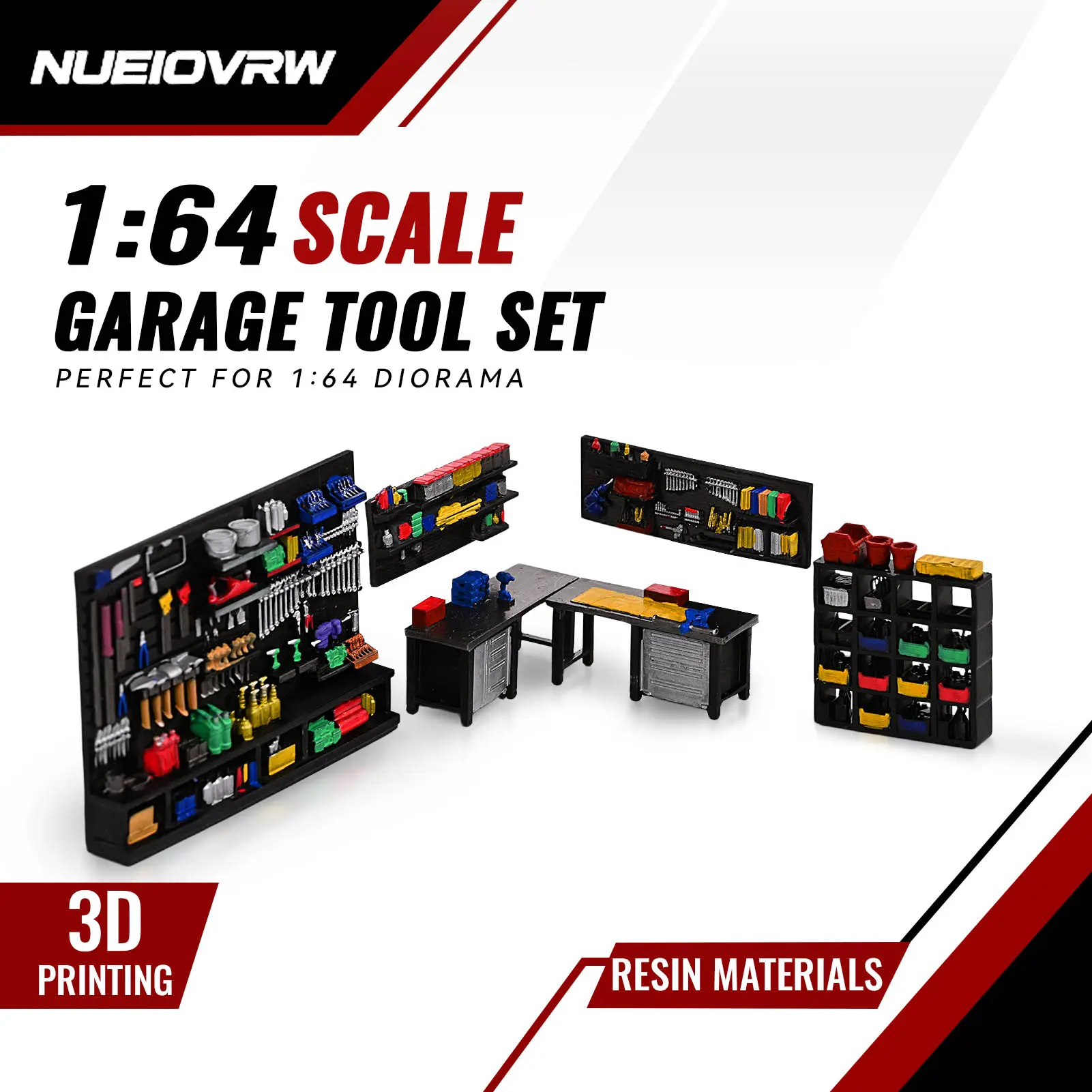 1:64 Scale Diorama Car Repair Set Garage Workshop Props Model Tool Cabinet, Tool Wall, Workbench, Table, Wall-Mounted Shelving, Repair Parts Miniature Scene Ornaments Display Props for Diecast Cars