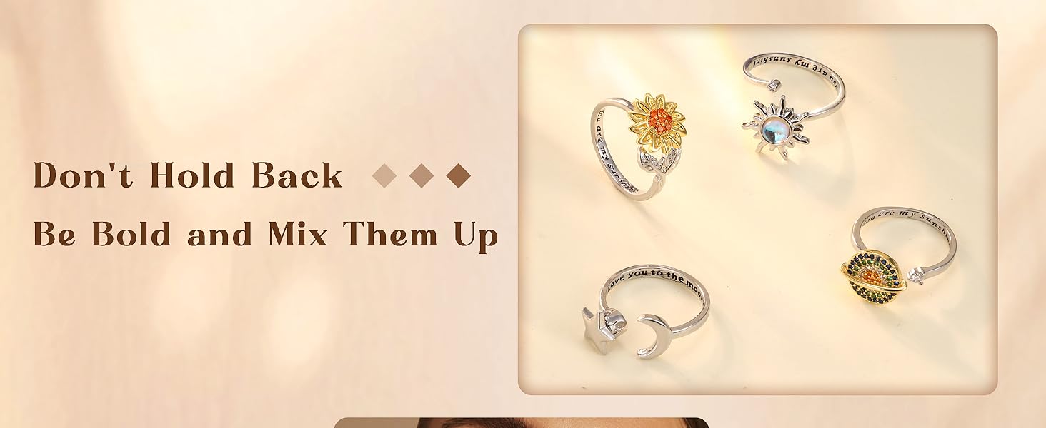 MILACOLATO 2Pcs Silver Anxiety Rings for Women Sunflower Fidget Ring You are My Sunshine Anxiety Ring Moonstone Anti Stress Ring Adjustable Open Spinner Rings for Anxiety Women MILACOLATO 2Pcs Silver Anxiety Rings for Women Sunflower Fidget Ring You are My Sunshine Anxiety Ring Moonstone Anti Stress Ring Adjustable Open Spinner Rings for Anxiety Women