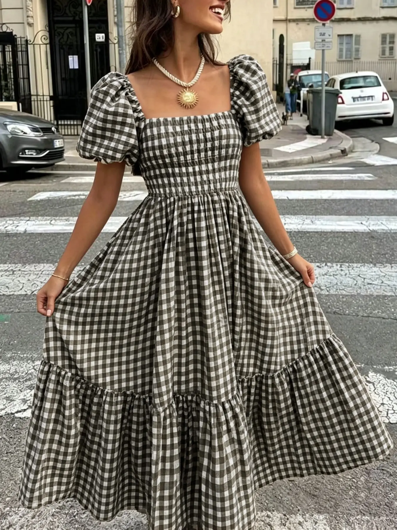 Elegant Casual Chic Plaid Dress for Women, Perfect for Leisure Outing, Dates and Coffee Shop, Casual Wear, Chic Casual Outfits