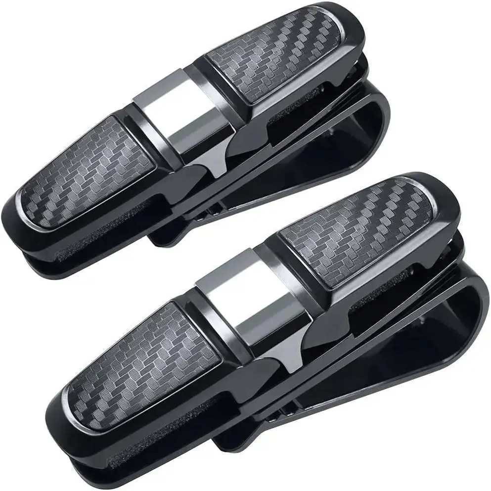 Sunglasses Holder for Car, 2-Pack Carbon Fiber Double Clip Mount with 180° Rotation, Sun Visor Organizer & Ticket Holder, Auto Interior Accessories, Car Accessories, Accessories For Car