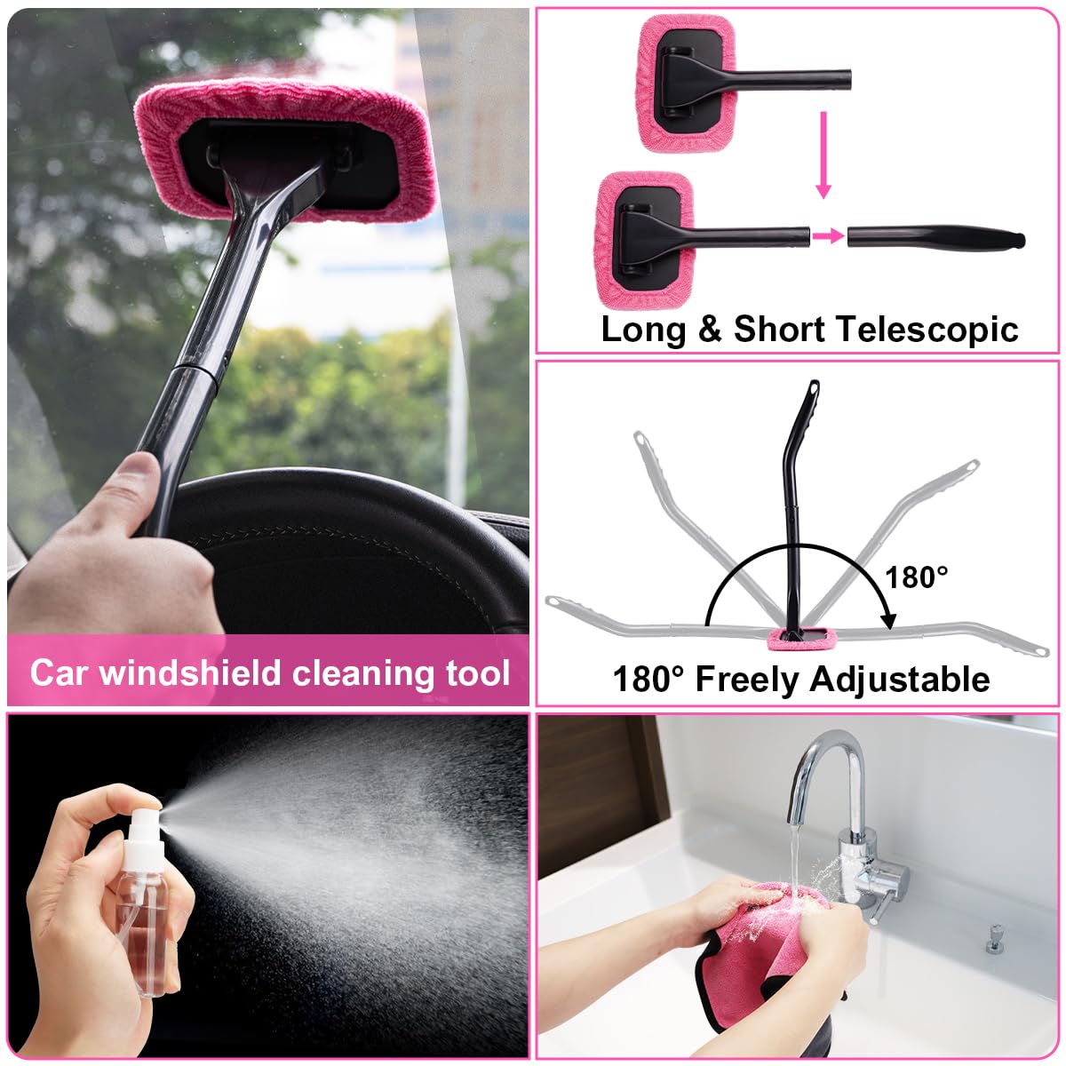 Car Vacuum Cordless Rechargeable, 8000PA High Power Handheld Vacuum Cleaner with 17PCS Car Cleaning Kit, Pink Auto Accessories for Women Gift