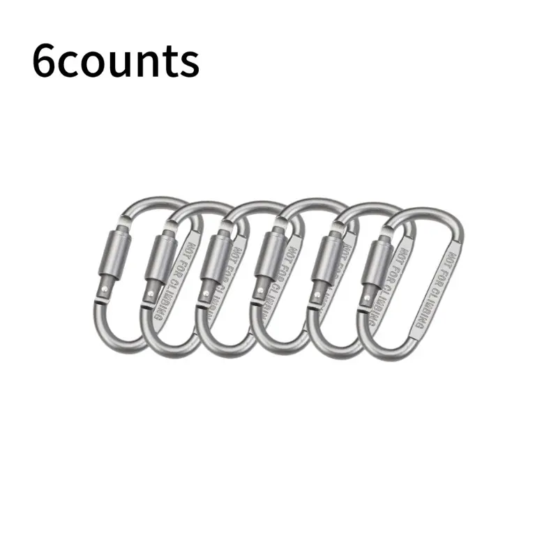 Six-Piece Key Ring Set, Lockable Flat D-Shape Carabiner, Colorful Long Screw Cap, Multi-Functional Aluminum Outdoor Quick Hook, Portable Clip