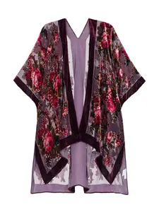Velvet Kimono,Long Casual Cardigan Shawl Flowy Fabric,Beach Kimono, Swimsuit Cover Up,No tassels
