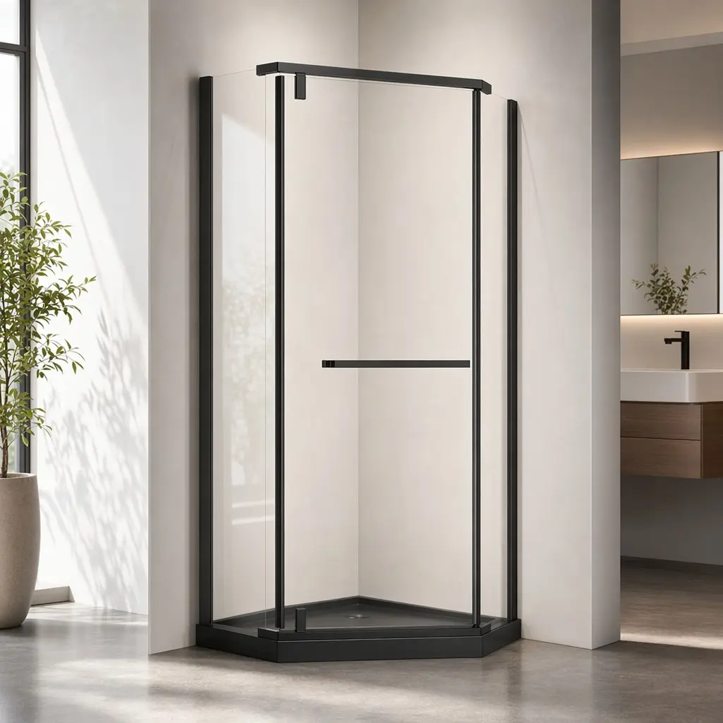ARCH 36" x 36" Neo-Angle Frameless Shower Door & Black Acrylic Shower Base Combo, Matte Black Pivot Enclosure with 1/4" Tempered Glass, 304 Stainless Steel Hardware, Easy-Clean Coating, Modern Corner Shower for Small Bathroom
