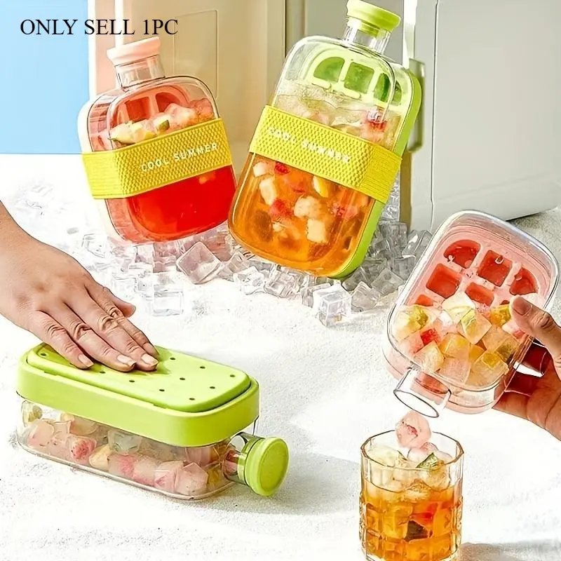 2-in-1 Touchless Release Ice Block Water Bottle With Straw, 17/27 fl oz Portable Leakproof Ice Cube Maker Mold, Multi Use Drink Vessel for Coffee Juice Freezer & Outdoor Sports