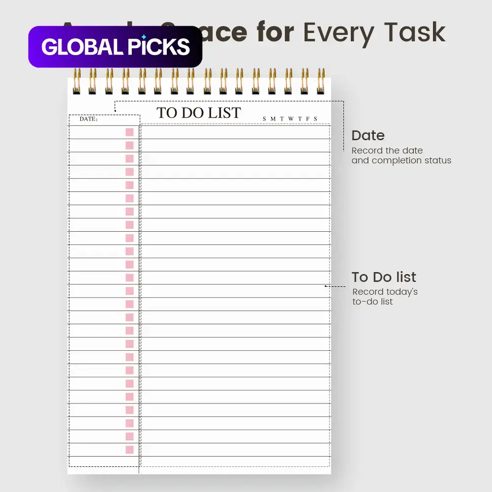 Minimalistic To-do List Notepad, Spiral Bound Planner, 1 Count Spiral Daily Planning Notebook, Task List Organizer Work Agenda Notebook, Notes and To-do List Organizer, Productivity Planner, Day Planner