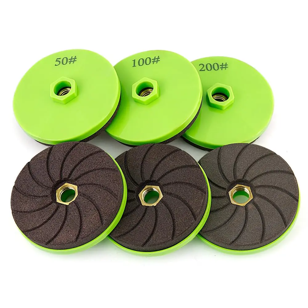 4-Inch Diamond Polishing Abrasive Pads, 3-Pack (50/100/200 Grit) Angle Grinder Accessories for Tile, Marble/Granite, Edge Shaping & Chamfering