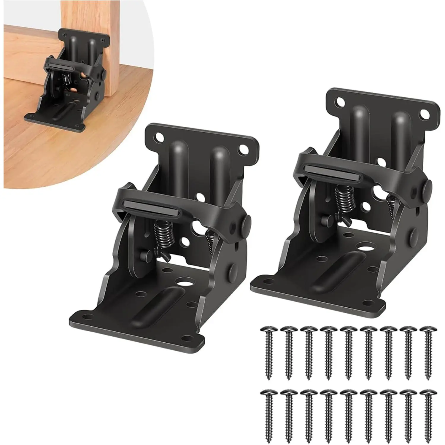 2 Pack Folding Brackets, Self-Lock Hinge with Screws for Folding Table , Lock Extension Support Bracket Bed , Black