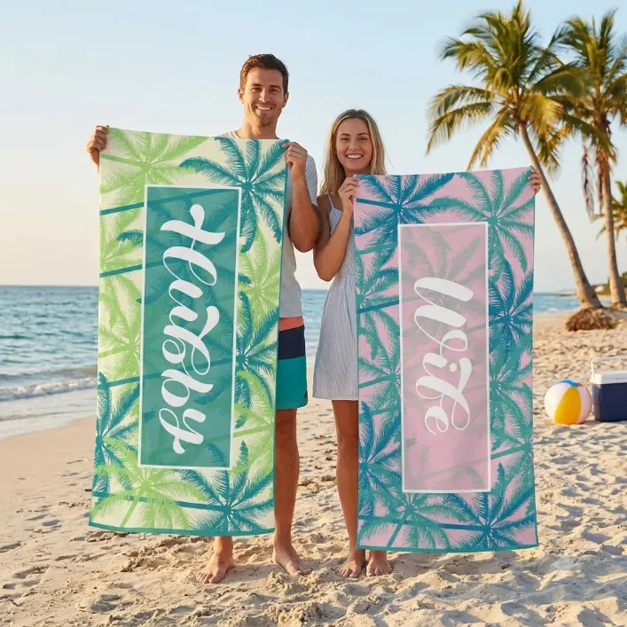 2 Pcs Mr and Mrs Beach Towel Wedding Beach Towel,Green Pink Series | Hubby and Wife Beach Towels 63 x 31.5 Inch Summer Husband Wife Bride Groom Couple Newlywed Honeymoon Gifts