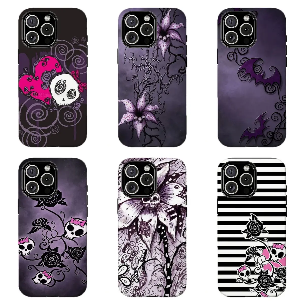 Pastel Goth Skull Rose Bat Halloween Long-Lasting Protective Phone Case, Purple Spooky Coquette Gothic Alt Aesthetic , For iPhone 11 12 13 14 15 16 17 Pro Max For Samsung S26 S25 S24 S23 S22-Gift For Her/Him/Anime lovers