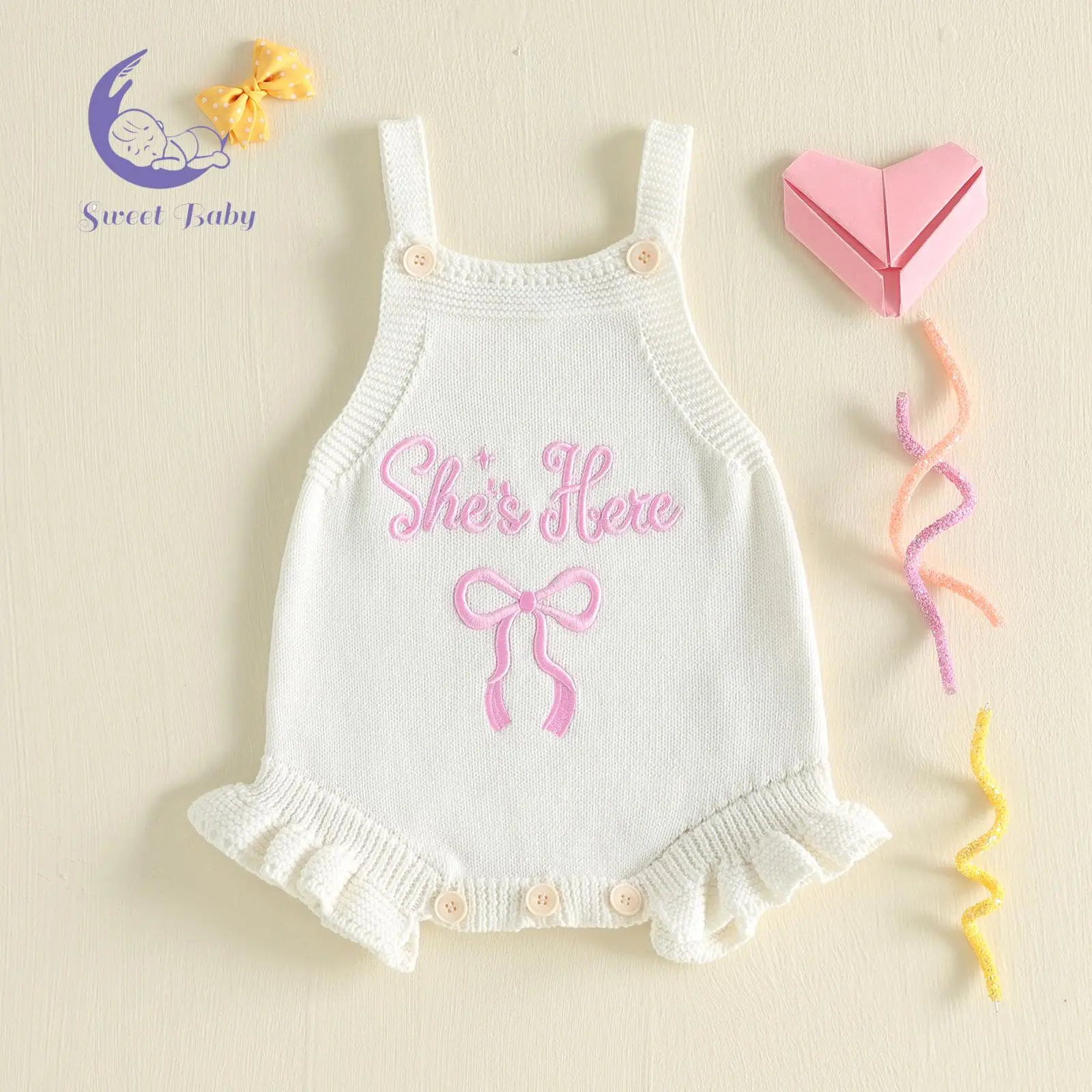 Baby Girl Sweater Romper Sleeveless Letter Embroidery Knit Bodysuit