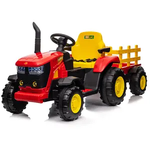 12V Kids Ride On Tractor with Detachable Trailer, Dual 35W Motors Electric Vehicle, Parent Remote Control, 40+ Mins Playtime, Safety Belt, 66 LBS Weight Capacity for 3-8 Years