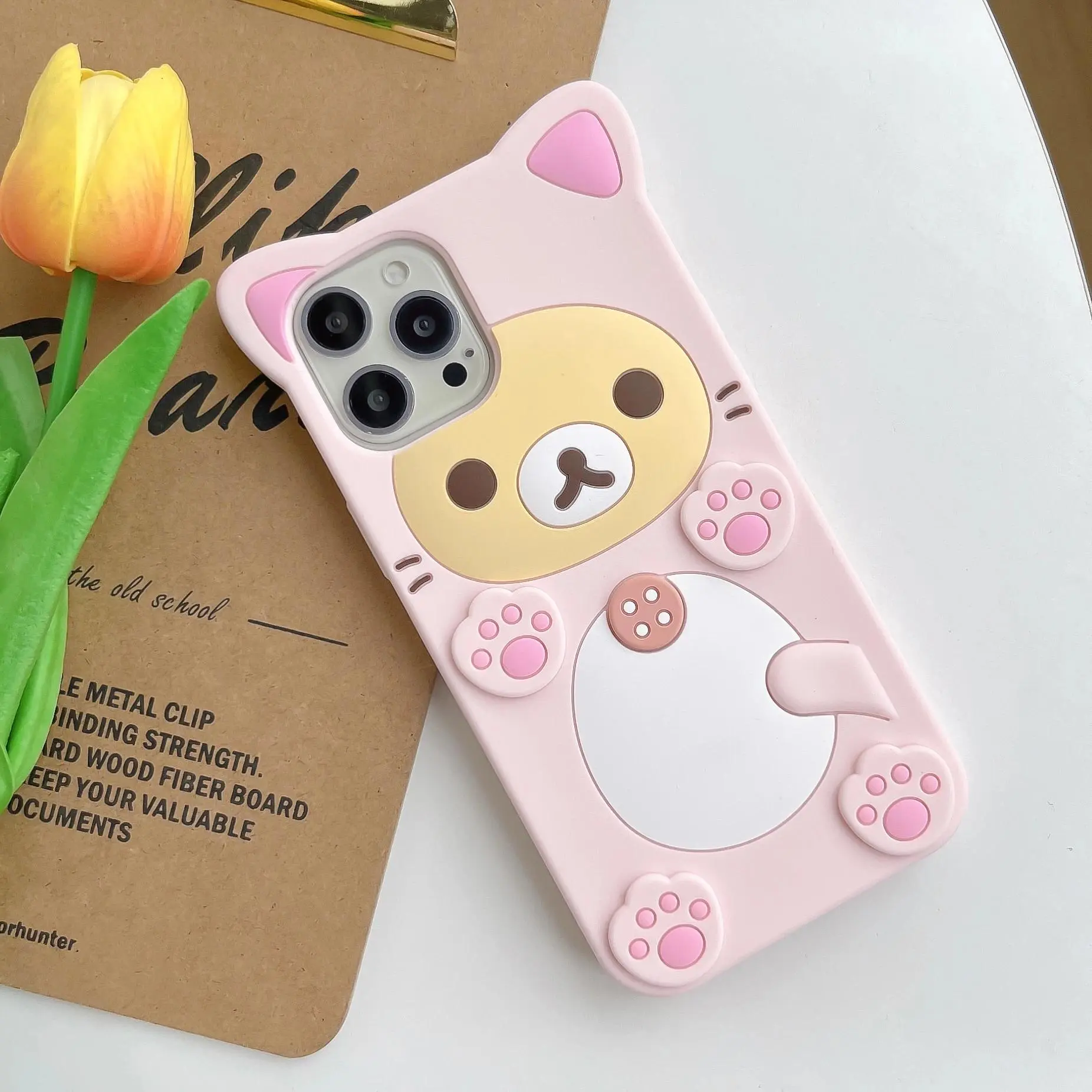 3D Cartoon Kawaii Rilakkuma Bear Soft Silicone , Shock-Absorbent Mobile Phone Cover for  17 Series, 16, 15, 15 Plus, 14, 14 Plus, 13, 12, 11 Pro Max Hunting Camouflage Tough
