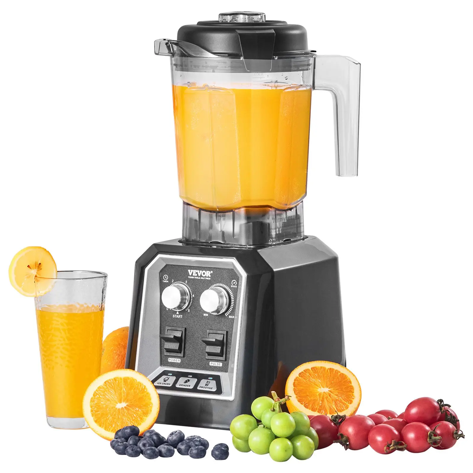VEVOR Professional Blender, Commercial Countertop Blenders, 68 oz Plastic Jar Blender Combo, Stainless Steel 3 Functions Blender, for Frozen Drinks, Shakes, Smoothies, Peree, and Crush Ice, Black