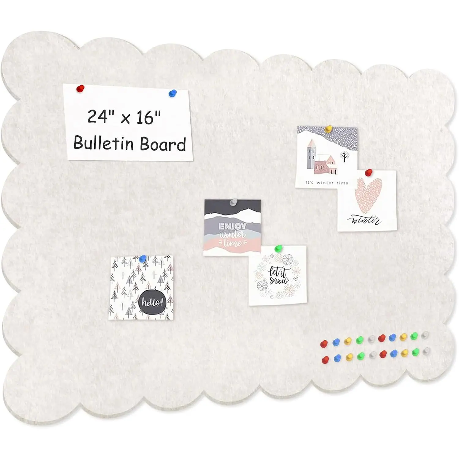 Foldable Decorative Scalloped Felt Bulletin Board 24 * 16 Inches for Wall, Alternative Photo Board Self-Adhesive Vision Board Decorative Pin Board for Wall (Light Camel)
