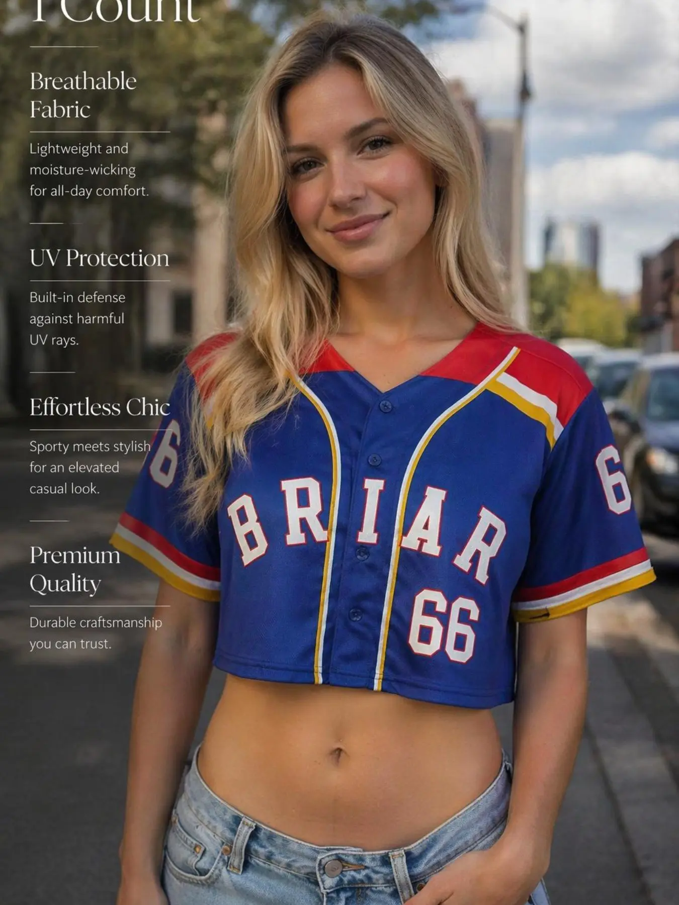 Women's Cropped Soccer Jersey Button Down Briar #44 #66 Short Sleeve Y2K Streetwear Casual Game Day Top Football Shirt