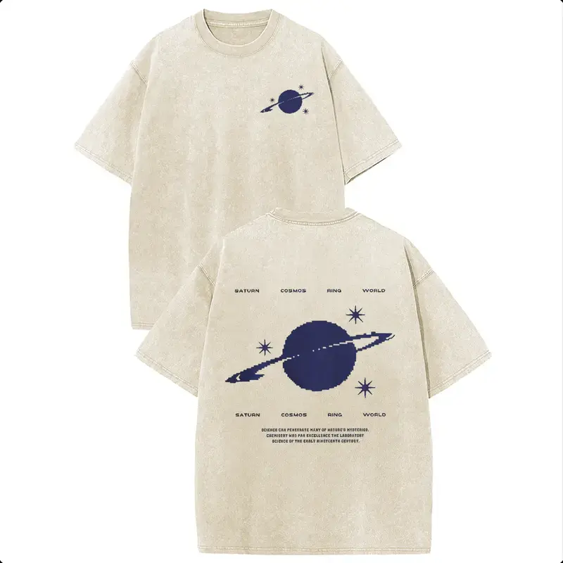 Distressed 100% Cotton Saturn Cosmos Womens Acid Washed T‑Shirt Retro Dual‑Side Graphic Printed Unisex Fashion Tees Summervibes Casual Top 2026  Men Women Unisex Retro Hip Hop Skater T-shirt Aesthetic Summer Outfit Trendy