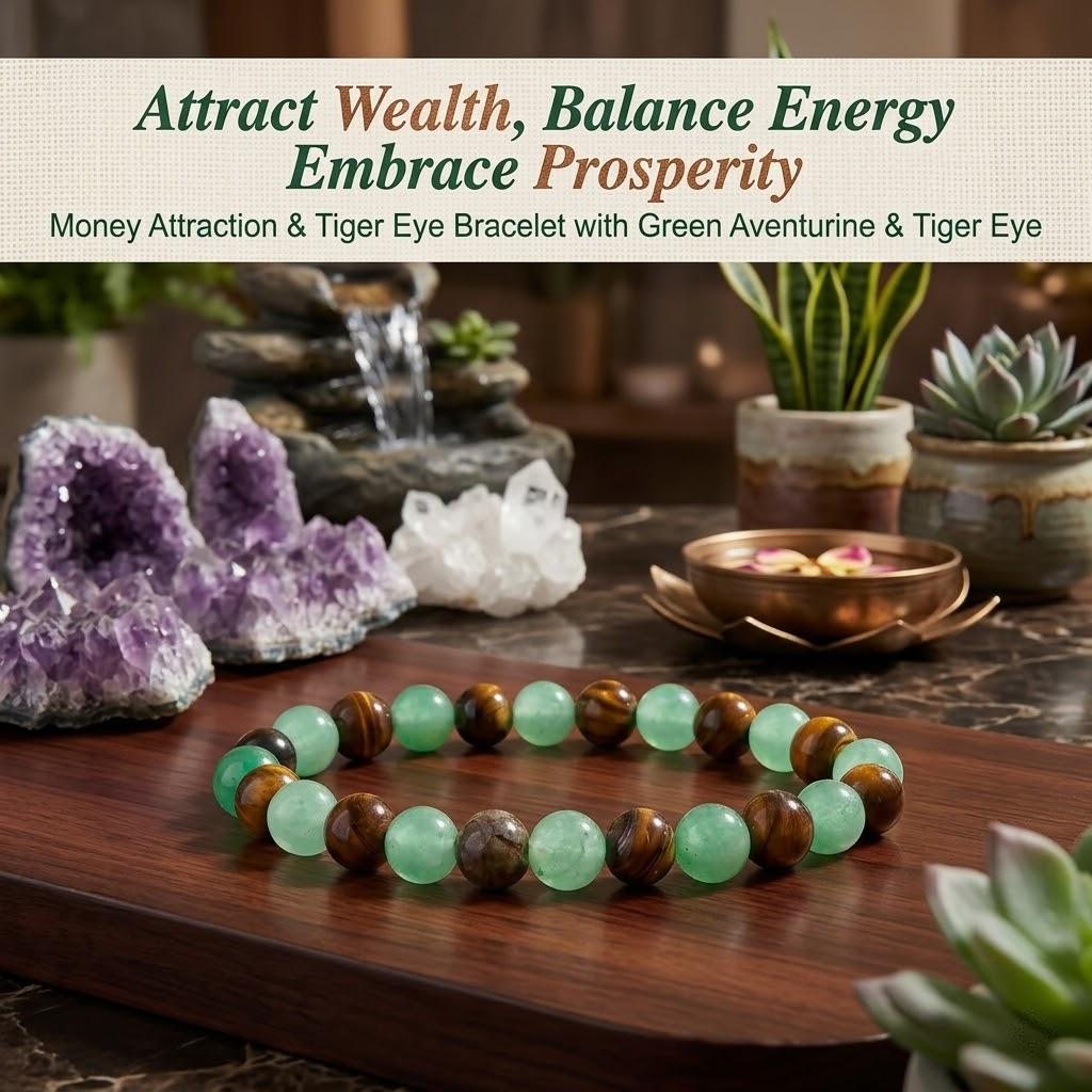 Green Agate Crystal Bracelet with Tiger Eye Beads Chakra Healing for Wealth Prosperity Good Luck Natural Stone Bead Unisex 8mm Beads