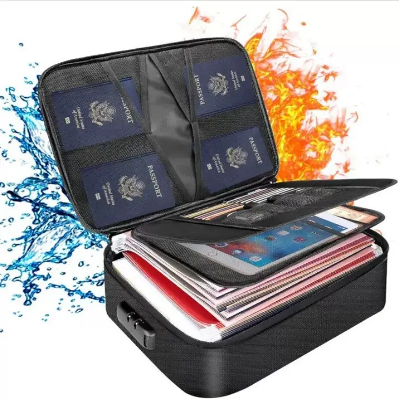 Fireproof Document Bag with Lock & Money Pouch - Water-Resistant, Multi-Layer Storage for Files, Passports & Certificates - Portable Organizer for Home, Office & Travel - Travel Accessories