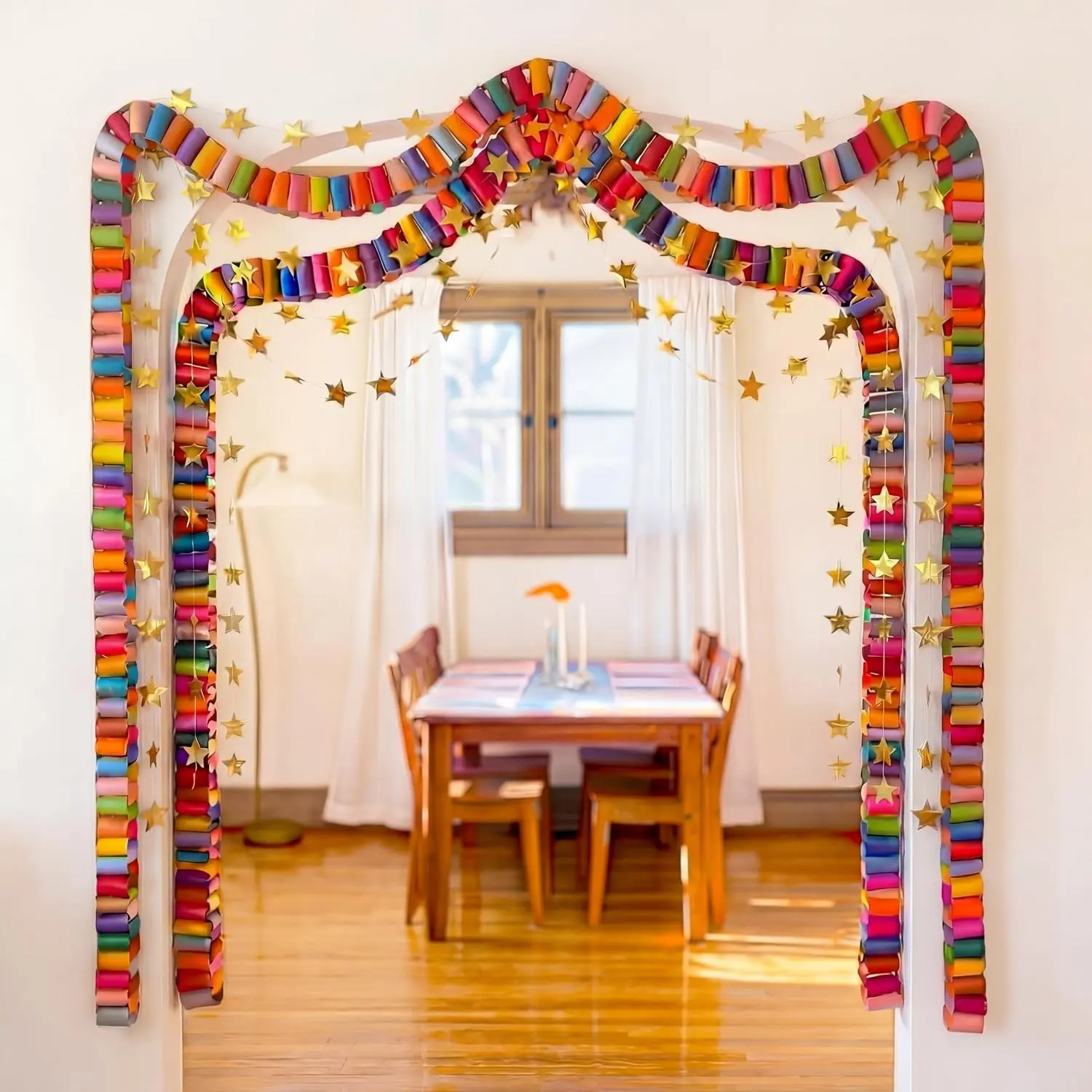 400 Sheets Paper Chain Strips and Mirror Star Garland 13 Feet Paper Crafts Banner with Double Sided Tape for Crafting Birthday Wedding Festival Theme Party Decor (Multicolor,3 x 8 Inches)