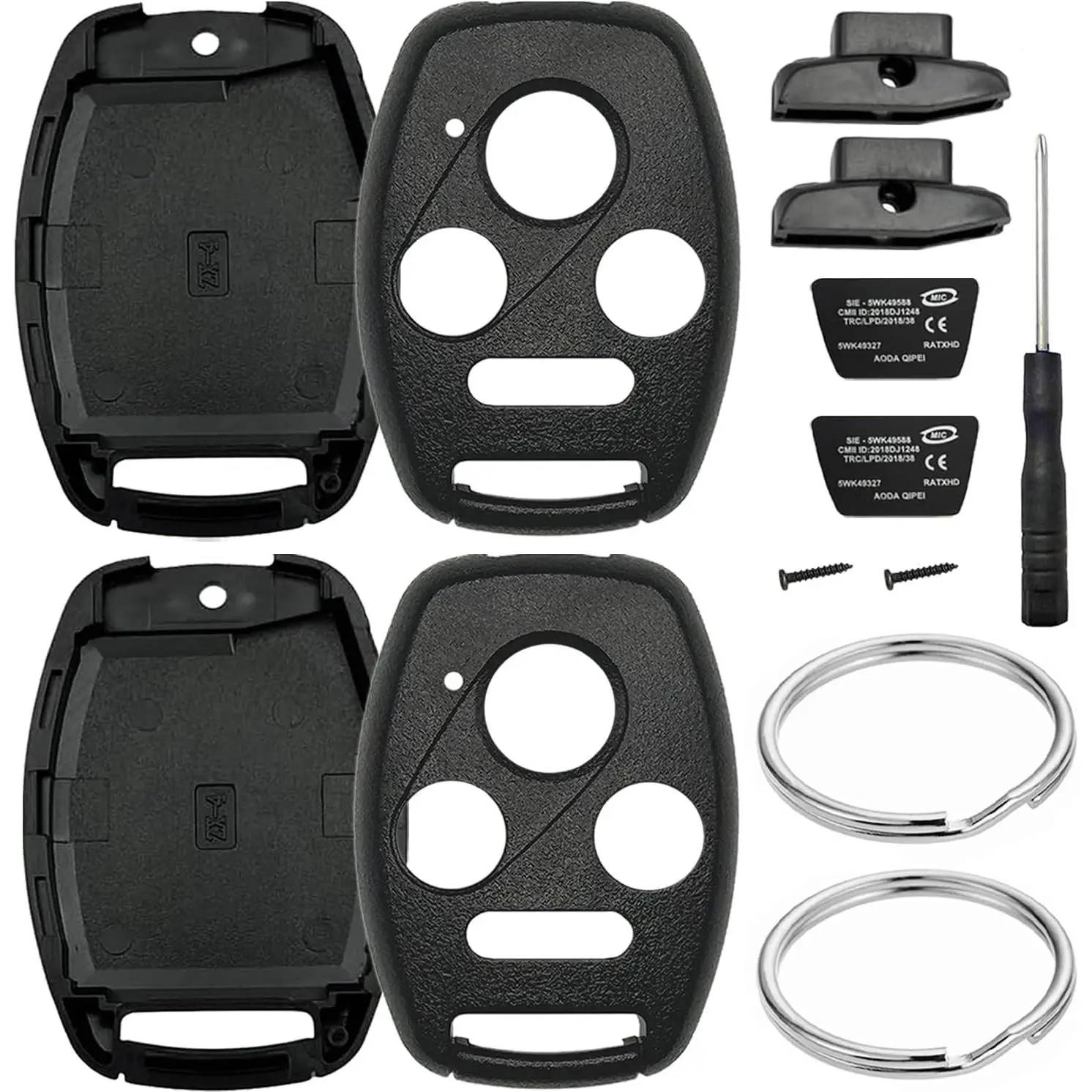 WOAOW 2 Pack Key Fob Shell Replacement for Honda Accord 2003-2012 / Civic EX 2006-2013 / Pilot 2009-2015 / CR-V 2005-2006 4 Button Car Keyless Entry Remote Control Key Fob Case Cover - NO Cutting Require
