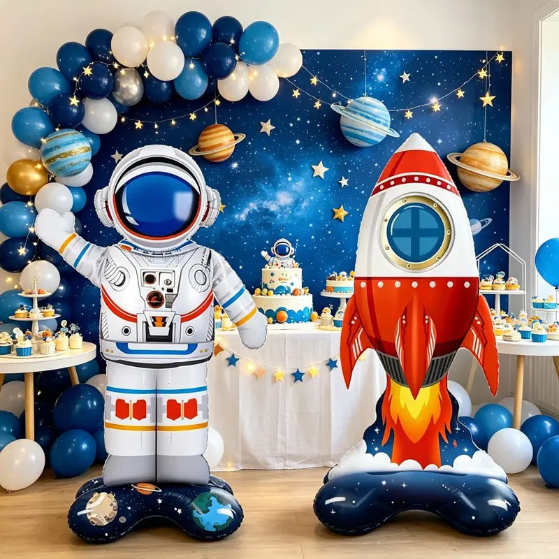 2/3-piece standing astronaut rocket foil balloon set, ideal for space-themed decorations, astronaut-themed birthday parties, Kid birthday party balloon