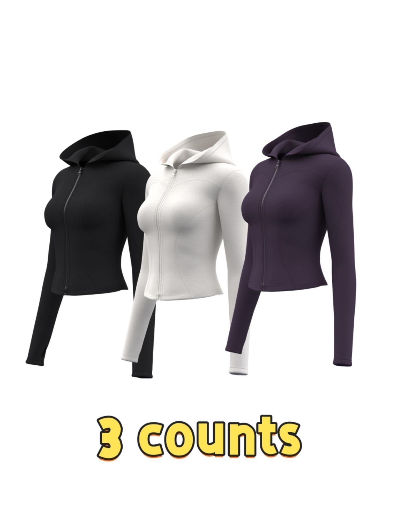 Women's Solid Zip Up Hooded, Sporty Long Sleeve Thumb Hole Outerwear for Yoga Gym Workout, Ladies Sportswear for All Seasons Yoga Jacket Top