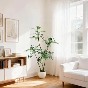 Real Touch S-Shape Artificial Rubber Tree, Modern Faux Exotic Floor Plant for Home Office Living Room Accent