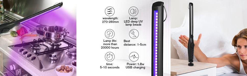 UV Light Sanitizer, UV Sanitizer Lamp Portable Travel UV Light Sanitizer Wand (Black)