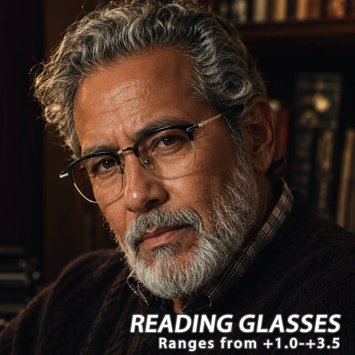 Men's Metal Square Classic American Half Frame Reading Eyeglasses, Vintage Business Style, +1.0~+3.5 Degrees Adjustable