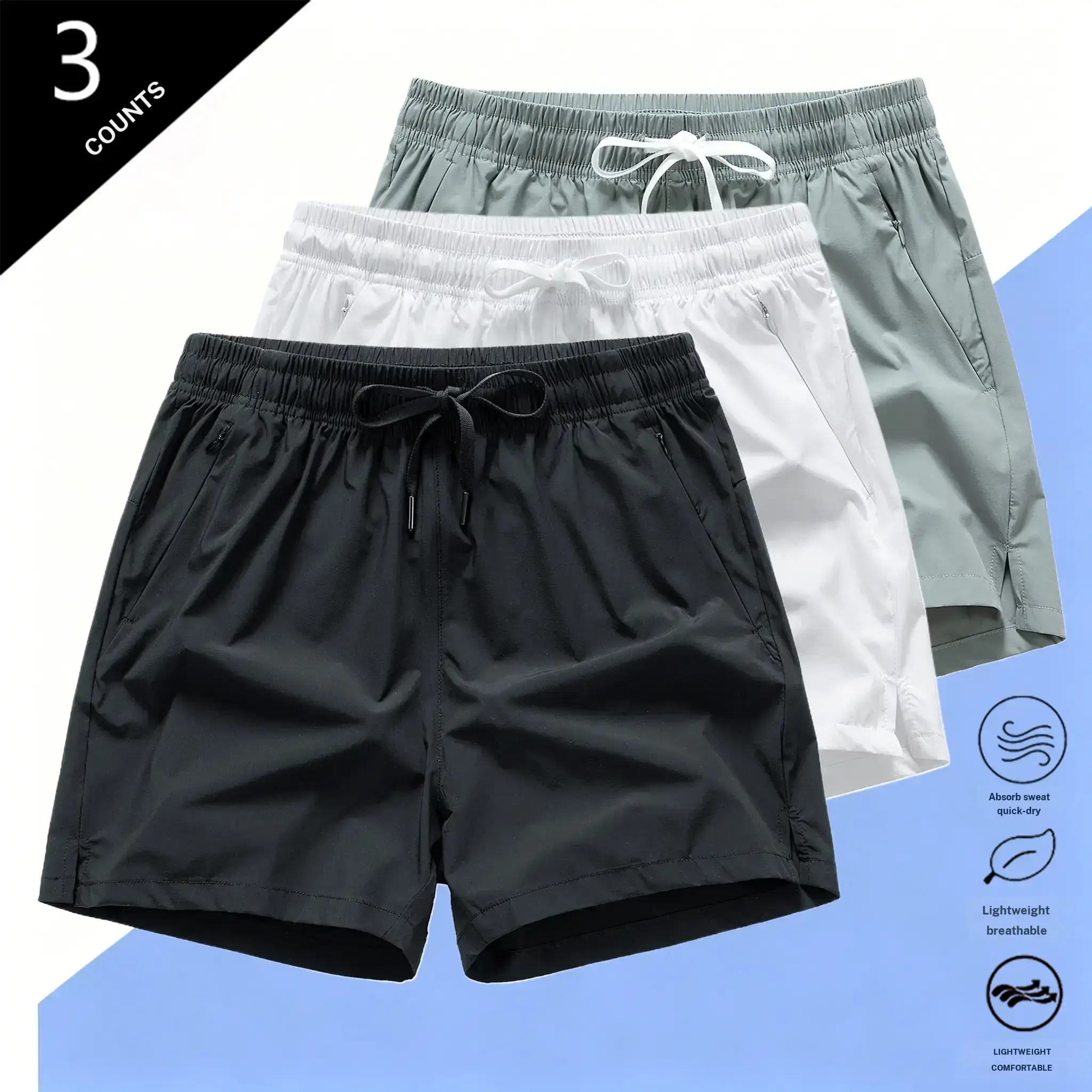 3 pack men’s summer sports fitness shorts, sweat wicking quick dry 3 inch inseam shorts, lightweight and comfortable, solid color shorts, suitable for training, outdoor activities, workouts, and everyday wear