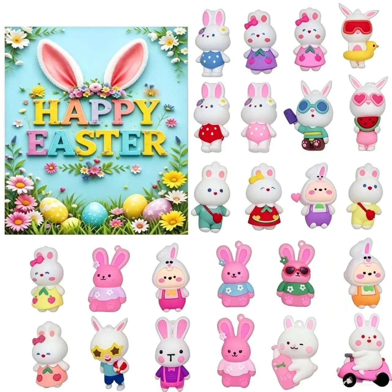 Flower Rabbit Ear Christmas Countdown Calendar, 24 Mini Bunny Ornaments with Hanging Hole, Portable Backpack Keychain, Holiday Party Gift Set
