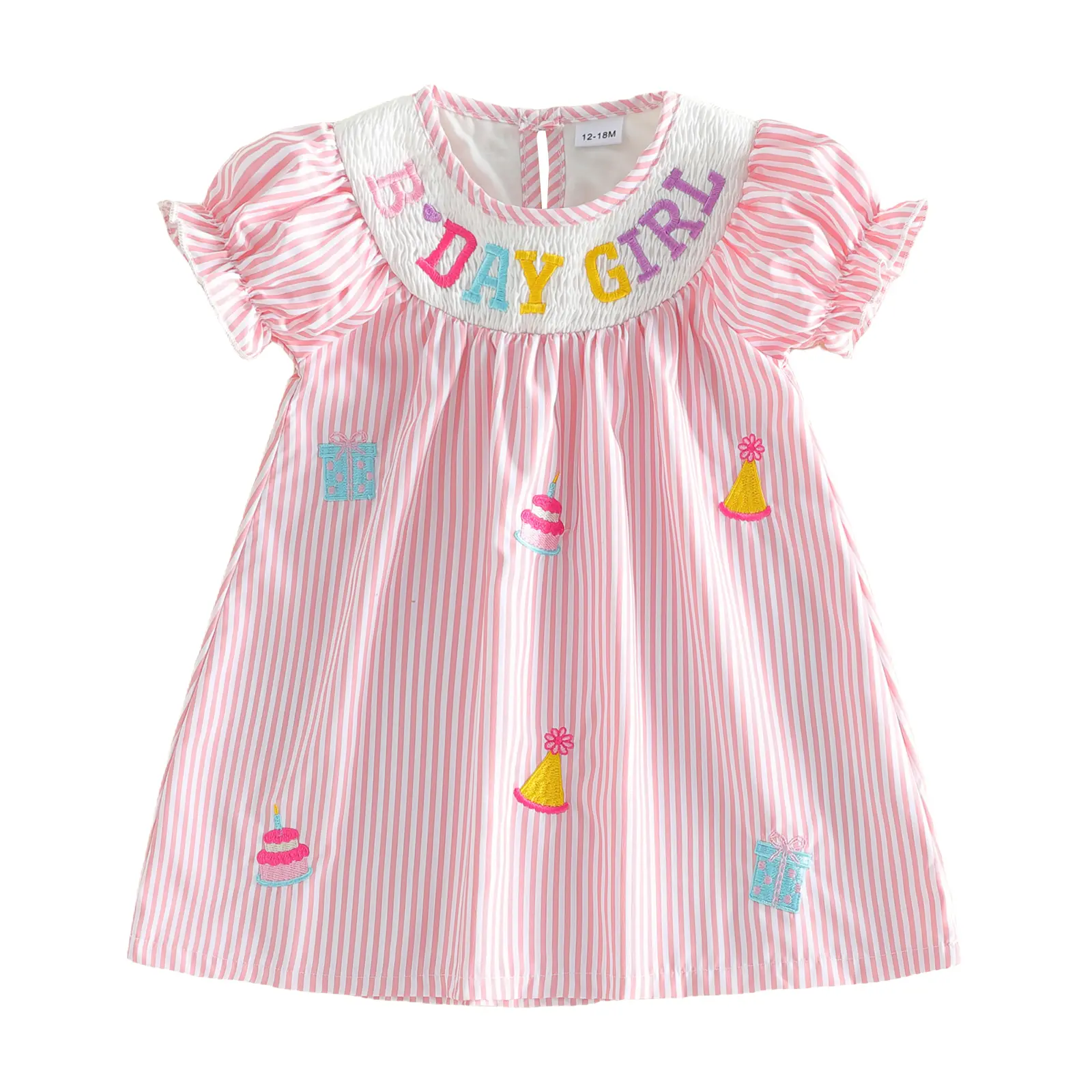 Toddler Baby Little Girl Birthday Dress Striped Cake Letter Embroidered Short Sleeve A-line Princess Dresses 1-5 Years