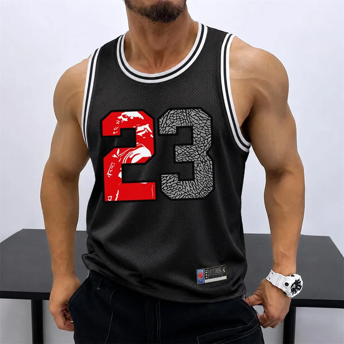 Men’s Retro 23 Basketball Graphic Mesh Tank Top, Sleeveless Sports Jersey Style Shirt, Breathable Athletic Training Vest, Casual Streetwear Summer Top for Workout, Fitness, Running and Daily Wear