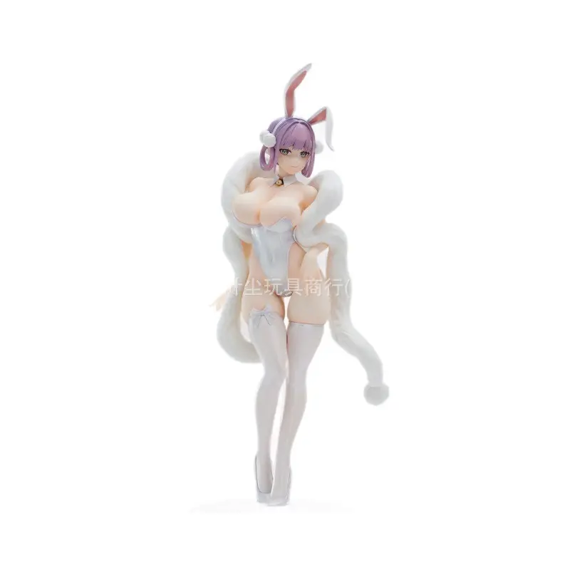 Exclusive Elegant White Bunny Girl Themed Statue Figurine, Light Purple Short Hair Anime Figure, Fluffy Long Rabbit Tail Vinyl Toy, Unisex Gaming Cabinet-Bedroom Desktop Decor Collectible Gift for Anime Fans, Anime Figures