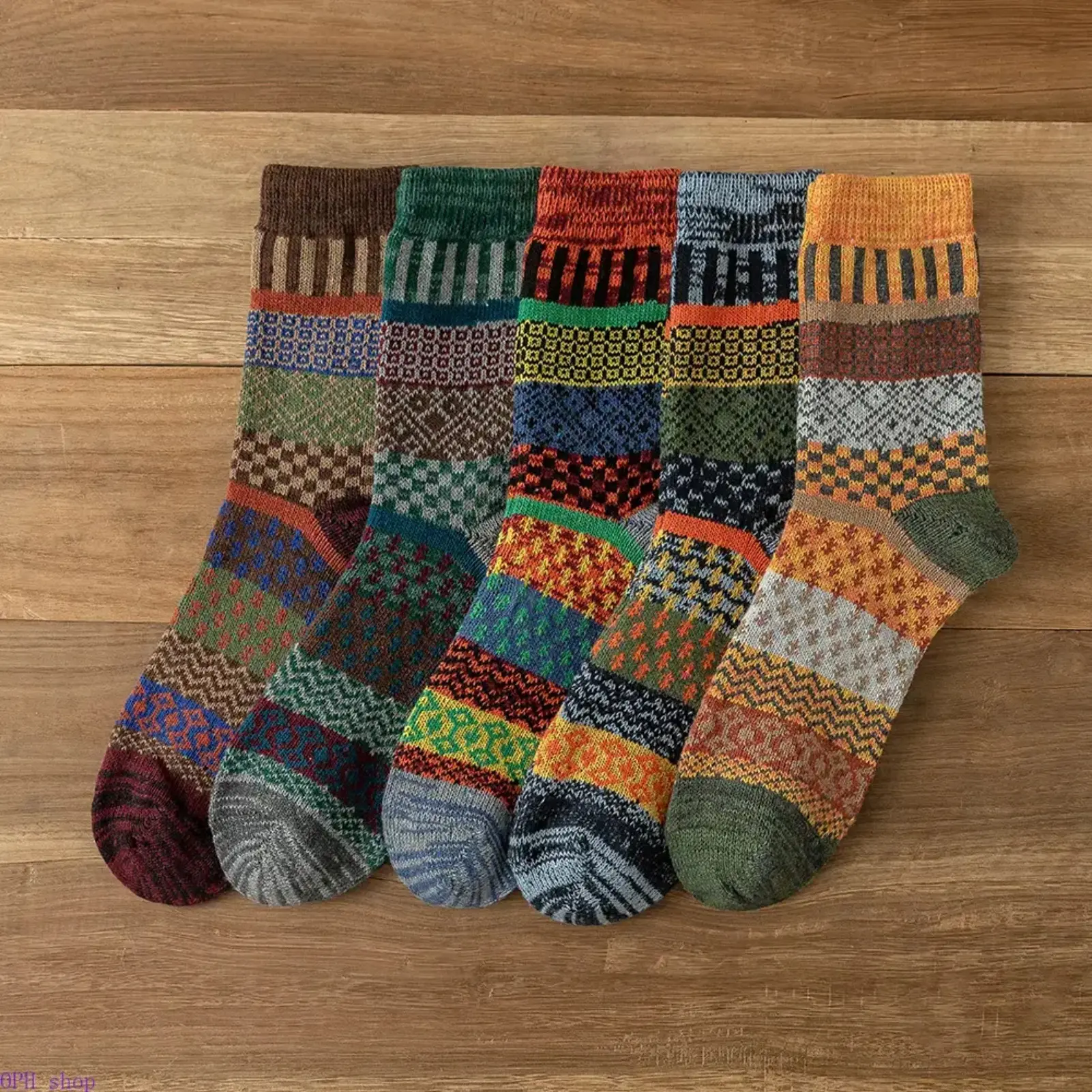 Women's 5-Pair Thick Wool Thermal Calf-High Socks - Nordic Folk Print, Warm Cozy Winter Hosiery, Cute Holiday Accessory Ideal Christmas Gift For Ladies