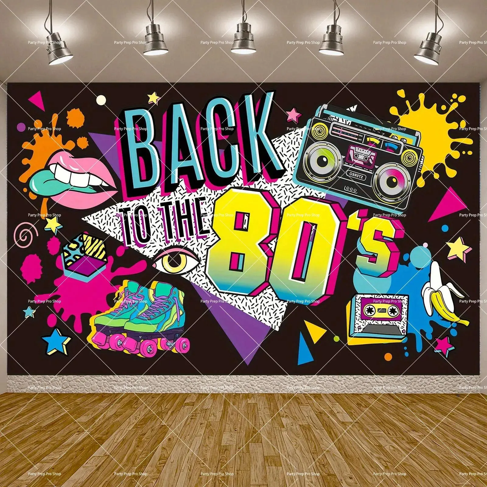 Retro 80s Party Photo Background Cloth Vintage Theme Wall Decor Large Backdrop for Living Room Bedroom Celebration
