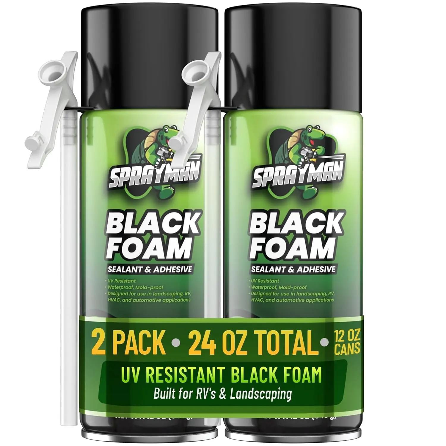 Black Waterfall Polyurethane Waterproof Spray Can Foam Sealant - 2x12oz Expanding Pond Sealer, UV Resistant, for Landscape & Exterior Use, Straw Application, Packaged 2-Pack