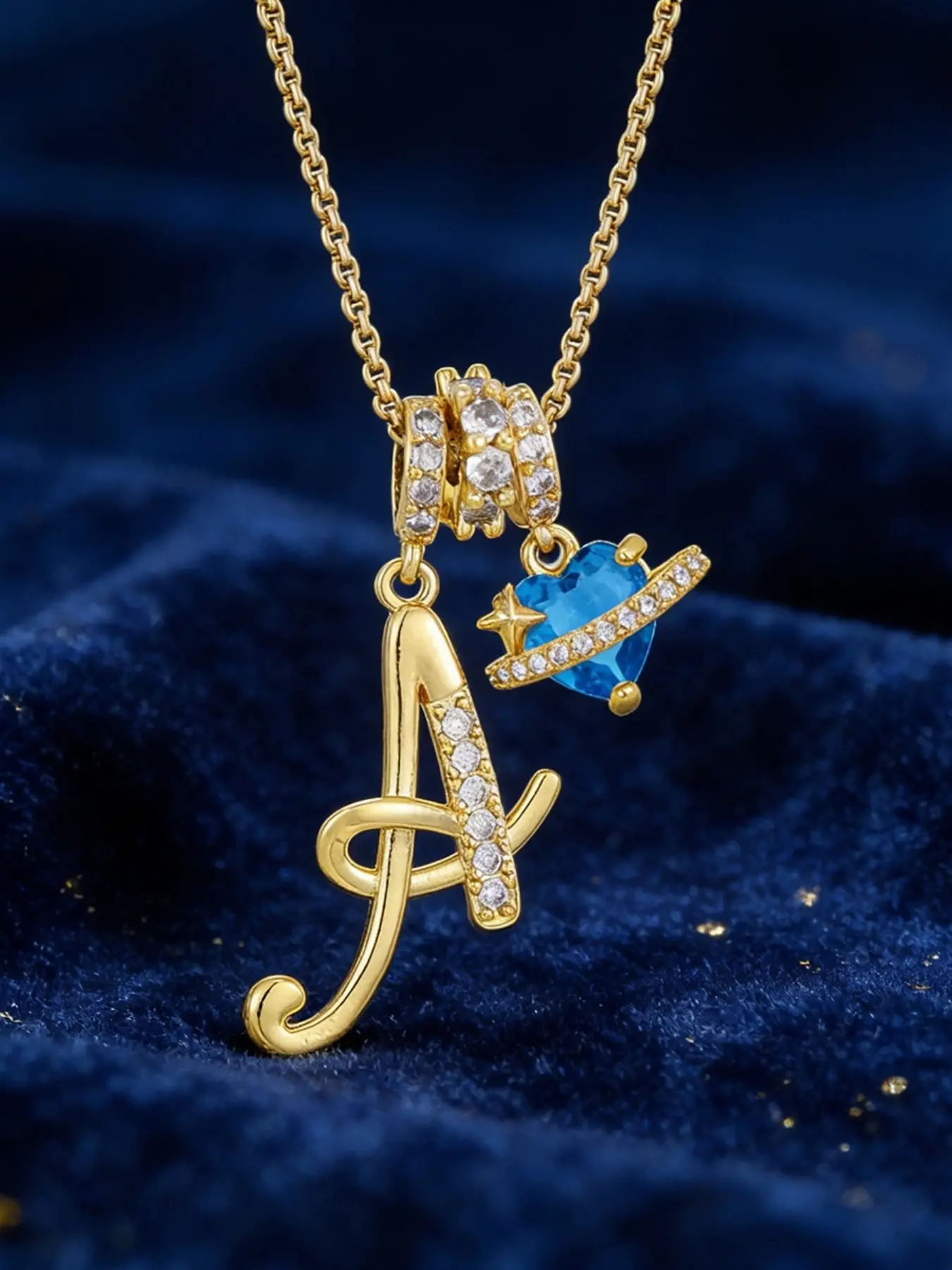 Custom Initial Necklace with Blue Heart Planet Pendant, Zirconia Charm, Perfect for Birthdays and Anniversaries, Casual Style, Dainty Initial Necklaces, Chain Necklace