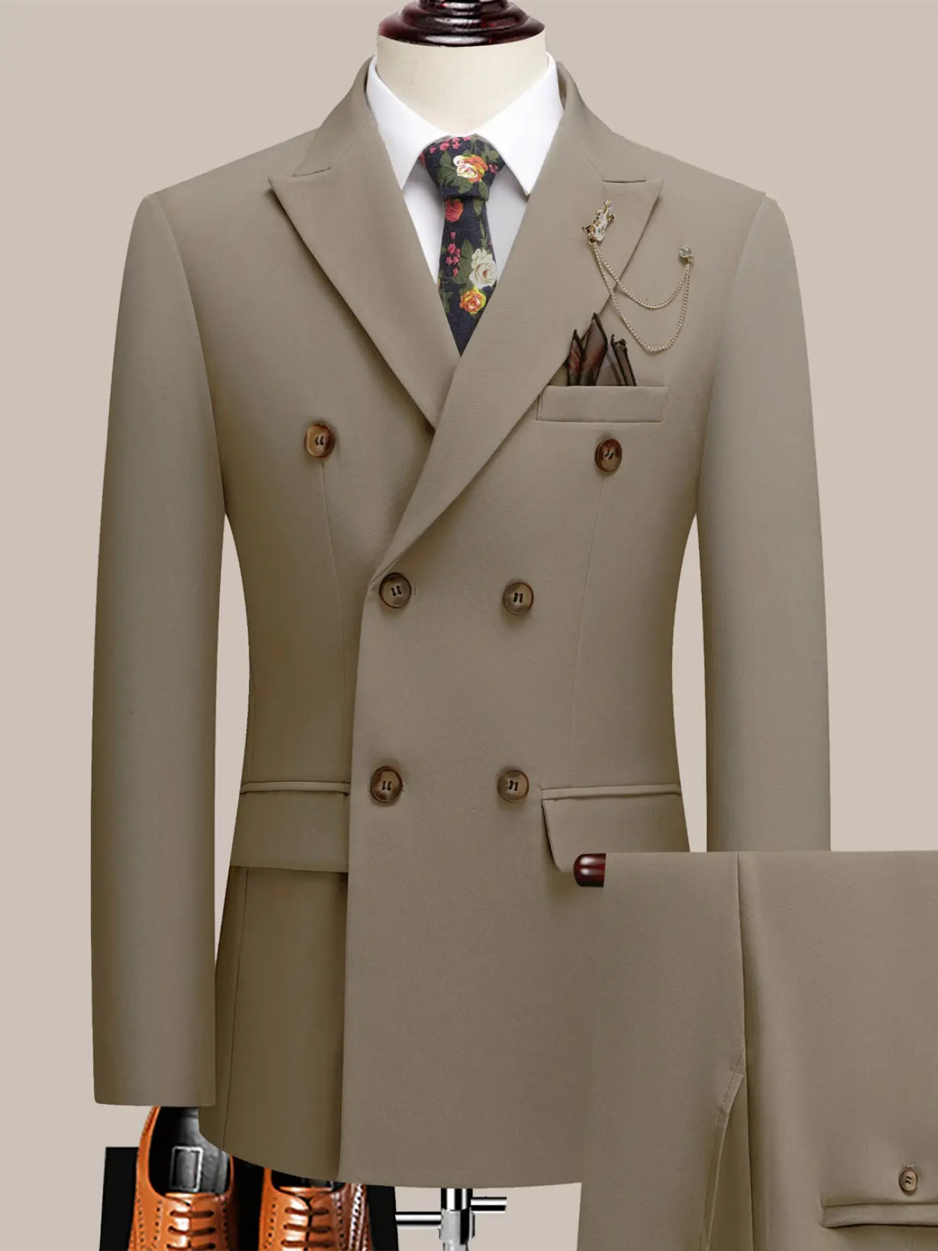 New Solid Color Men's Suit Two-Piece Set, Notch Lapel Double Button, Business Casual Wedding Dress, Suitable for Formal Occasions