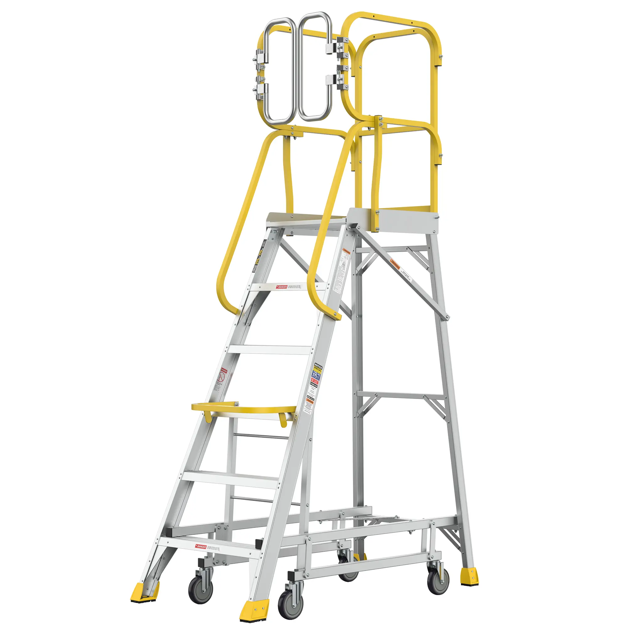 ARCH 6-Step 375 lbs Capacity Aluminum Rolling Platform Ladder with 20"x24" Large Standing Surface, 360° Guardrail, Anti-Slip Steps, Transport Wheels, Grey Industrial Step Ladder for Warehouse Garage, Grey Color Options, Aluminium Alloy Material