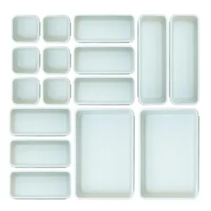 16-Piece Plastic Drawer Organizers Set - 4 Sizes Versatile Storage Bins for Bathroom Kitchen Makeup Office Supplies Lightweight Sturdy Bakeware Ideal for Various Needs
