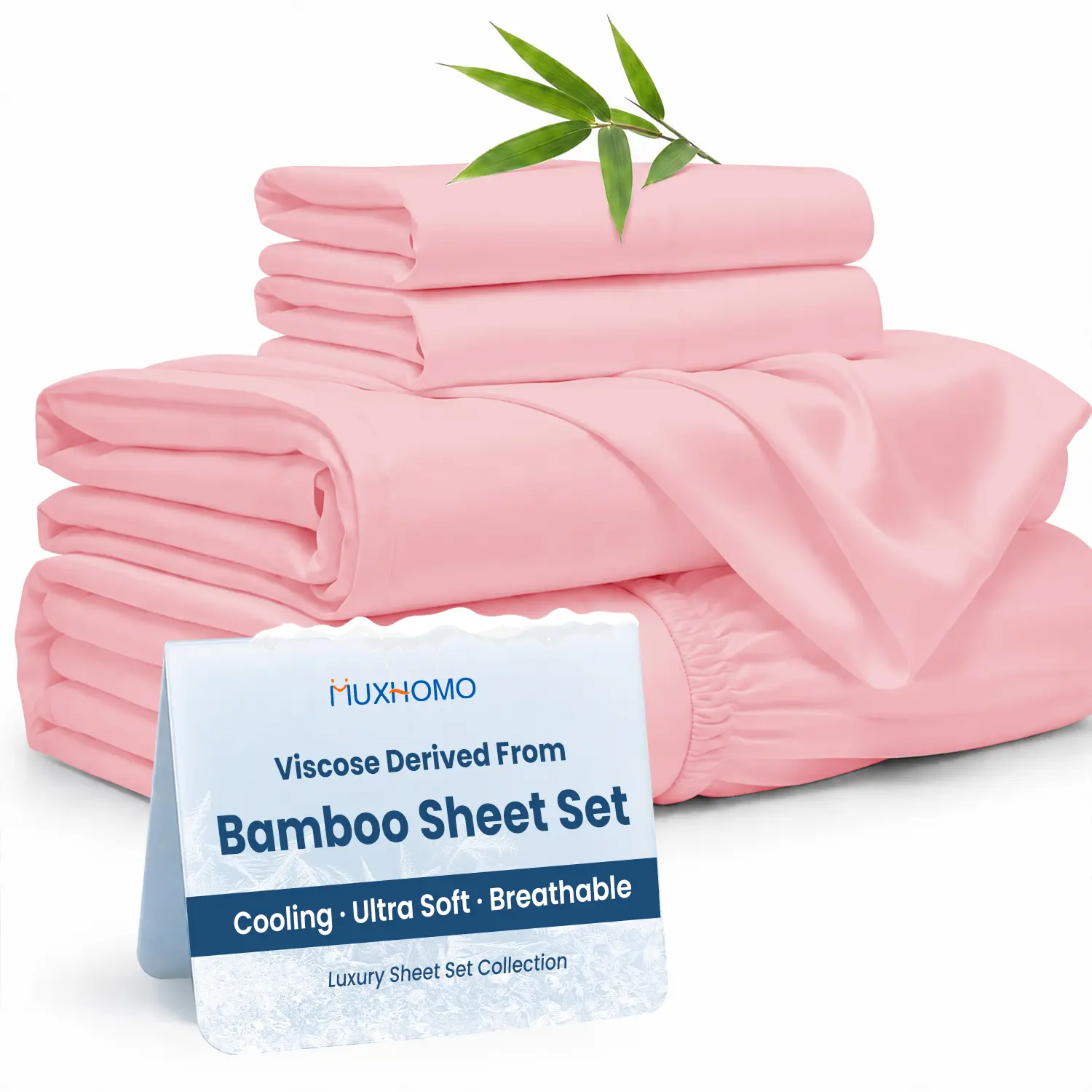 MUXHOMO Bamboo Viscose Cooling Sheets，All Round Elastic Fitted Sheet, Up to 16" Deep Pocket Bamboo Bed Sheet Set，Luxury Soft Cooling Sheets for Hot Sleepers, 4 Pieces，Breathable Bed Sheets For Kids，Men,Women