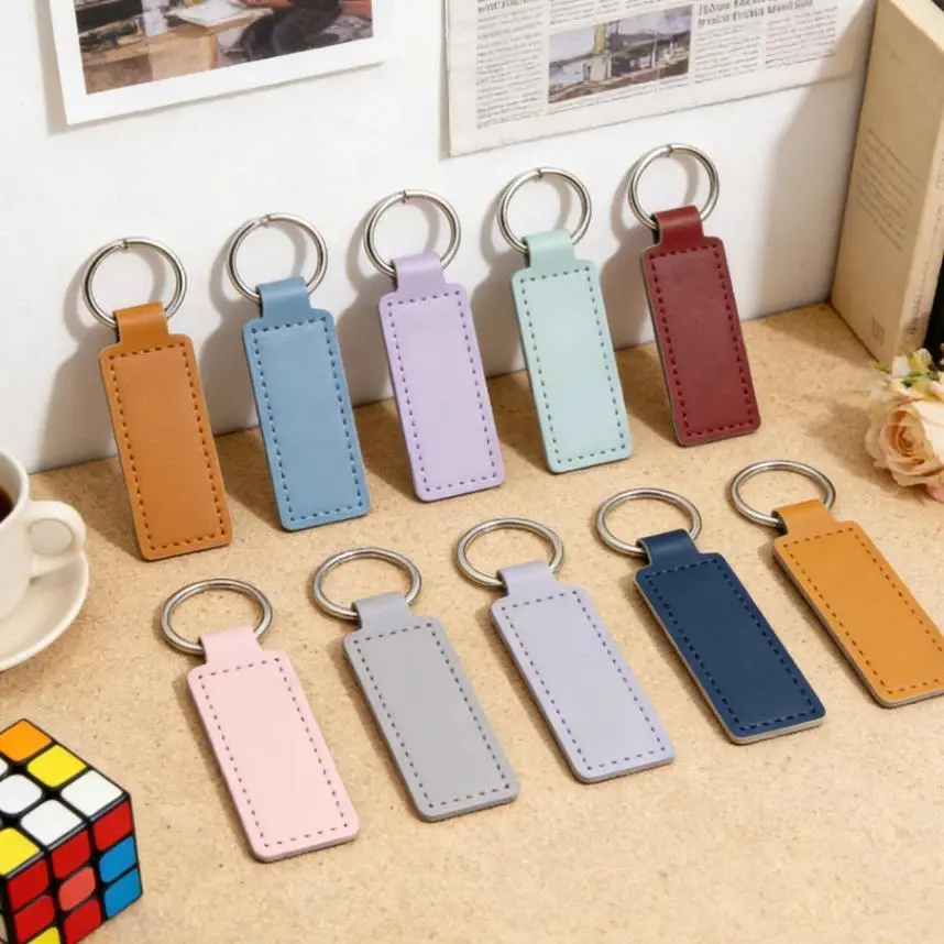 Personalized Name Number PU Leather Keychain Business Gift Pendant Laser Customized Logo Bag Car Key Chain Ring Keyring
