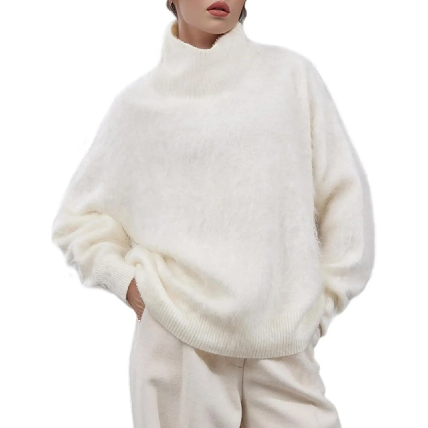 Arssm Women's Turtleneck Sweater Oversized Long Sleeve Fuzzy Knit Warm Sweaters 2026 Fall Pullover Tops