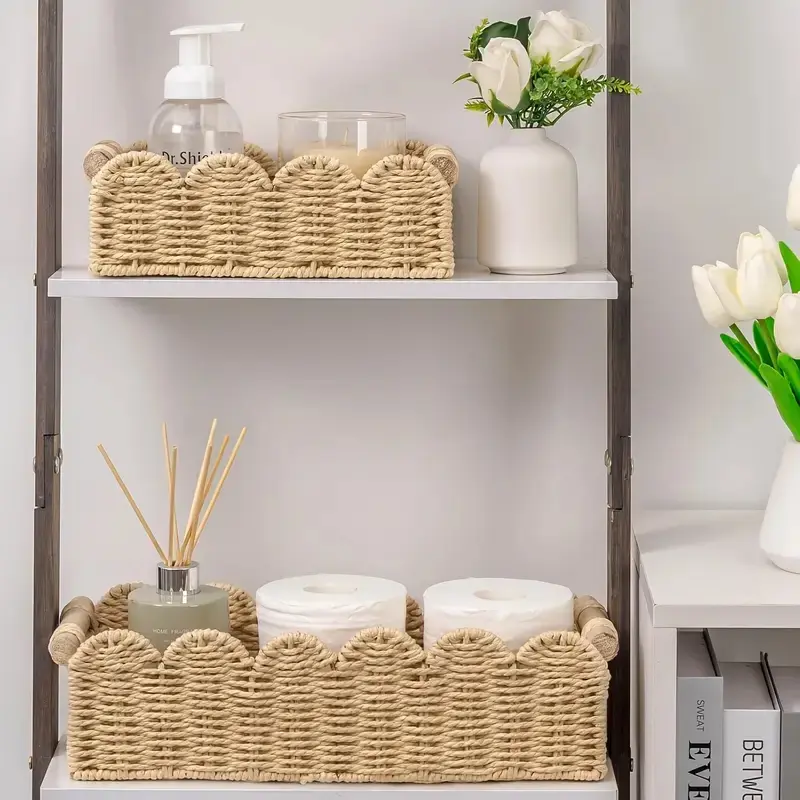 Woven Storage Basket with Fan Edge Design, Home Storage Organizer, Ideal for Toilet Tank Lid, Bathroom Vanity, Bedroom Decor, Durable Multi-Functional Organizer