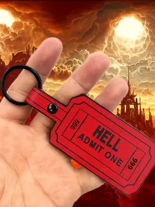 PU Keychain HELL ADMIT ONE 666 Halloween Cool Gift for Friends One Way Ticket to Hell Cool Keychains