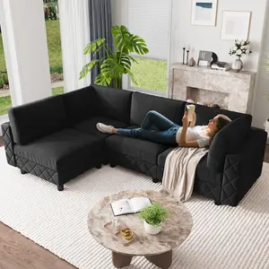 Oversized Modular Sectional Sofa 103" - Deep Seat, Cloud-Like Comfort, Modern Plywood Frame, Soft Sponge Cushions, Spacious Velvet Couch for Living Room, Apartment, Studio, Blue