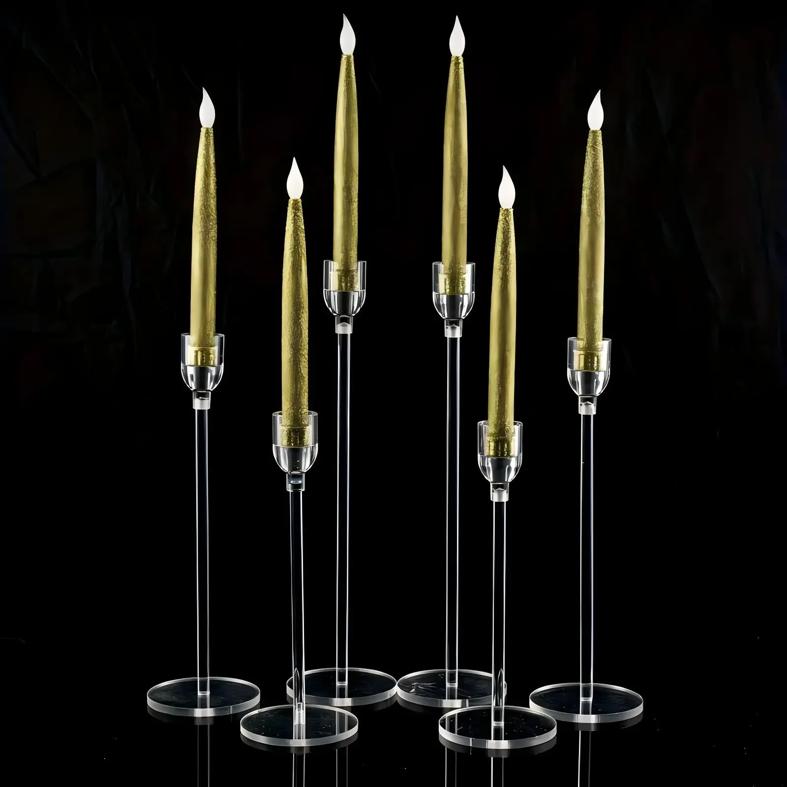 3Pcs Clear Acrylic Taper Candle Holders Set, Bullet Shaped Tall Candlestick Holders for LED Taper Candles, Elegant Table Centerpiece Decor for Wedding Dinner Party Valentine Home Mantel Decor, Home Decoration