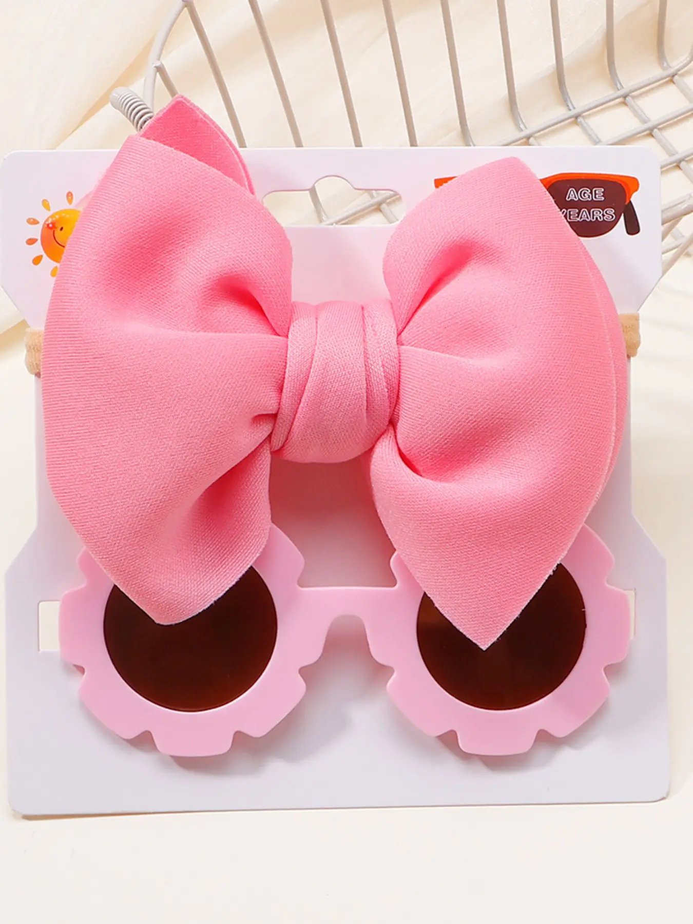 Pink Color Headband Sunglasses Set, Cute Plain Design, All-Season Sun Protection, Air Layer Butterfly Knot, Textile Coating, Headbands on Forehead, Headband Accessory